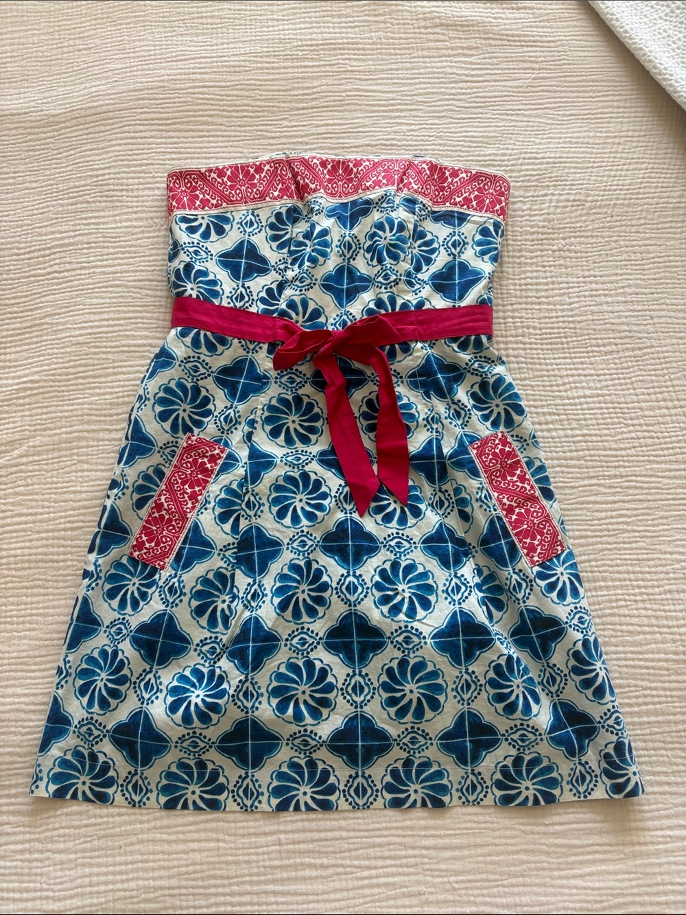 Plenty by Tracy Reese Blue Floral Strapless Dress with red Accents